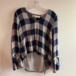 Cloth and Stone Blue Checked Asymmetrical Top